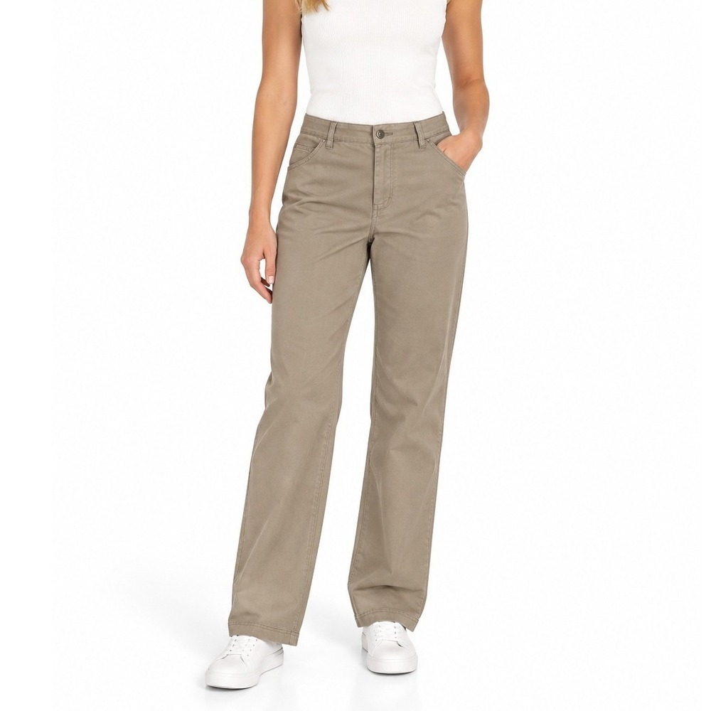 Woolrich Women's Straight Leg Flat Front Pants Cotton Casual Dark Khaki Size 16